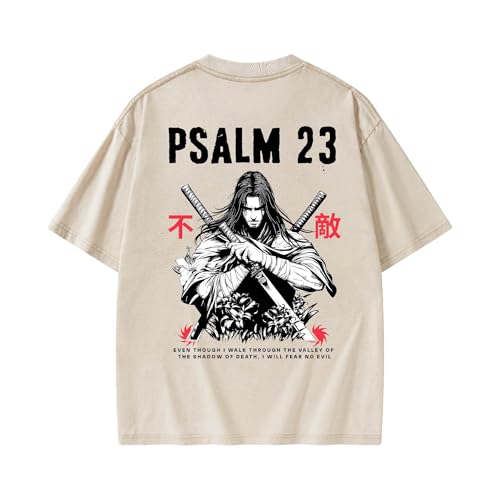 Graphic Tees Summer Novelty Women Men Cotton Oversized Psalm with Japanese Style Christian Washed T-Shirt