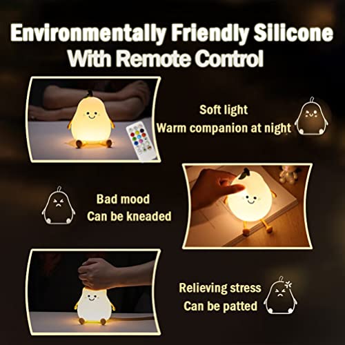 Image of LEDHOLYT Night Light for Kids, Cute Silicone Nursery Pear Lamp for Baby and Toddler, Fruit NightLight with Remote, Squishy Night Lamp for Bedroom, Kawaii Bedside Light for Boys Girls Room