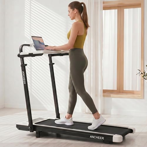 Image of ANCHEER Treadmill with 12% /15% Incline, Folding Walking Pad with Handle Bar, 320-450lb Capacity Under Desk Foldable 3.5HP Treadmills for Home /Office /Gym,Installation-Free