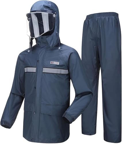 WXF86djl Impermeable de Trabajo Conjunto de Ropa de Lluvia for Motociclista de Dos Piezas for Hombres y Mujeres, Impermeable y liviano(Navy,XL)
