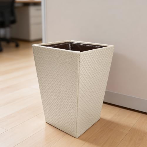 Image of Encasa XO Leather Dustbin for Home | 11 L (22x30 cm)(Large) Waste Bin for Bedroom, Washrooms, Kitchens Office, Hotel | Noise free, Floor Safe Trash Can | Textured Leather Garbage Bin - Cream