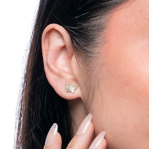 Amazon Essentials 14K Gold Plated Butterfly Stud Earrings with CZ Accent Stones and Butterfly Backs4
