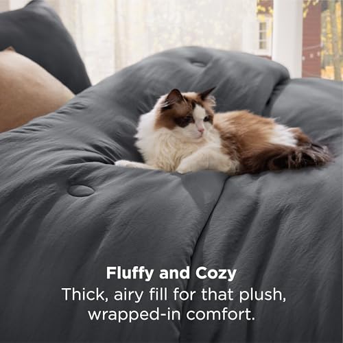 Image of Bedsure Queen Comforter Set Dark Grey, Soft Prewashed Queen Size Bedding, Quilted Comforter with Circle Design, Down Alternative Comforter for All Seasons, 3 Pieces Bed Set with 2 Pillow Shams