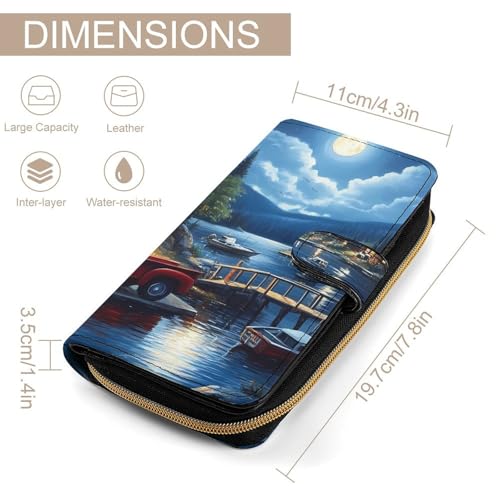 Landscape City Truck Women's Long Wallets Leather Card Holder Purse Zippered Buckle Clutch Handbag2