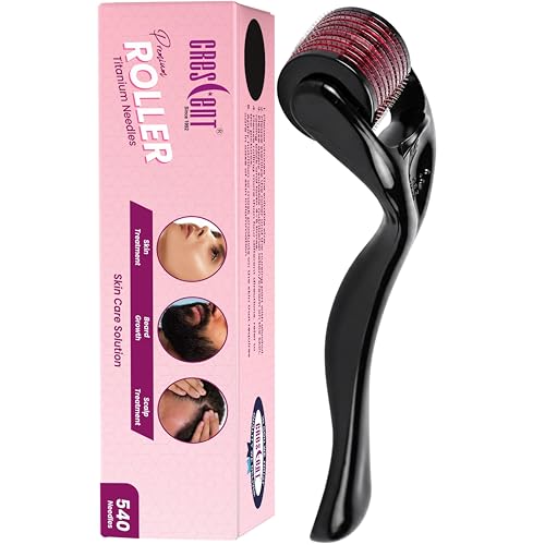 Image of Crescent Premium Derma Roller with 540 Titanium Micro Needles for Beard Regrowth| Hair Regrowth|facial Rejuvenation| Reducing Rrinkles and Stratch Marks| Size: 0.5 Mm|Men & Women| Black| Pack of 1