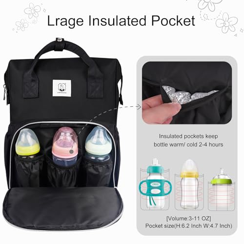 COTTONBEBE Diaper Bag with Changing Pad, Large Baby Bags Backpack with Stroller Straps & Insulated Pockets, Multifunction Waterproof Travel Diapers Back pack for Women & Man, Black — view 4