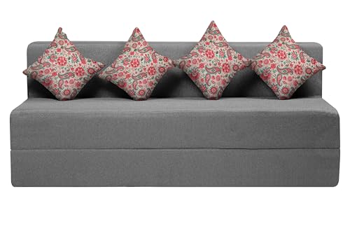 Image of Four Seater Sofa Cum Bed Jute Fabric 6 X 6 Ft| Space Saving Foldable Sofa Bed for Living Room & Guest Room | Comfortable Multi-Functional Furniture - Grey