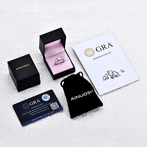 AINUOSHI Certified 3-Stone Moissanite Engagement Ring for Women, 2-4CT Round Cut, 925 Sterling Silver, Wedding Anniversary Promise Band with Box by AINUOSHI - Used condition - Image 6