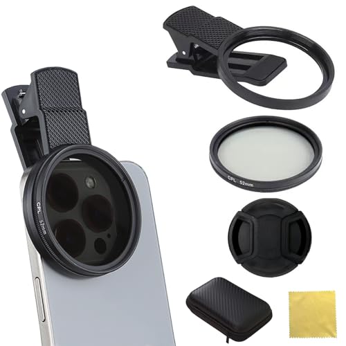 TenaLucy Verre Optique Filtre Polarisant, Clip-on Zoom Telephone Portable, Portable Filtre Polarisant 52mm, Universel Objectif Telephone Portable pour...