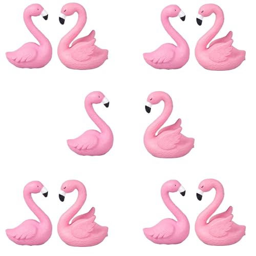 YUYWWAN 10 Stücke Mini Gartendeko Figuren Flamingo Figurine Set,Sommer Micro Landschaft Ornament aus Harz, Flamingoform Dekorative Miniatur Home Party Kuchen Sukkulenten Garten