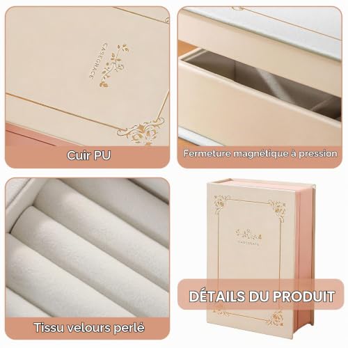 Cyrank Boîte à Bijoux De Voyage, Faux Livres Décoratifs 8.35×5.91×2.64in – vue 4