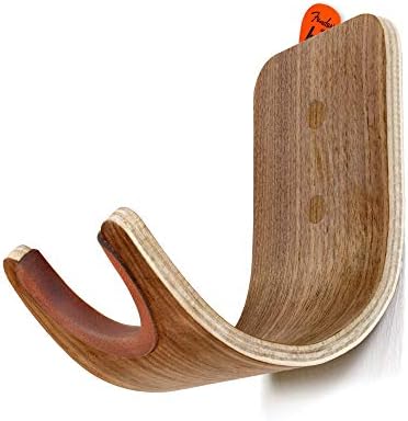 Plywood Guitar Wall Mount Holder with pick slot on top, Modern and unique Design Guitar Hanger for Bass Acoustic Electric Guitars Ukulele Folk Violin Mandolin Banjo skateboard Stand (Light Walnut)