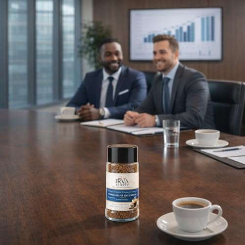 Image of IRVA Premium Intense | Strong & Bold Freeze-Dried Instant Coffee | Rich Aroma, Deep Flavor | Black or Milk based strong coffee | Crafted for Power-Packed Days - Work, Workouts, Creativity & Outdoors | Boardroom Deals to Outdoor Shoots to Workout Goals | 100g | 40-50 Cups