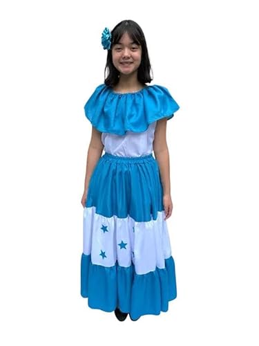 Honduras Traditional Women Fiesta Dress S White and Blue