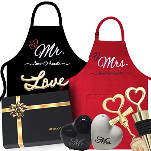 Merakio Mr And Mrs Aprons | Gifts For Couples Who Have Everything, Engagement Gifts For Couples Newly Engaged Unique, Newlywed Gifts For Couples, Newly Engaged Gifts, San Valentin Gift- Recipe Ebook. #TOP7