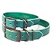 Handmade Spiked Personalized Bridle Leather Dog Collar, Matte Black Metal Spike Rivets, Embossed Name (Teal Green)