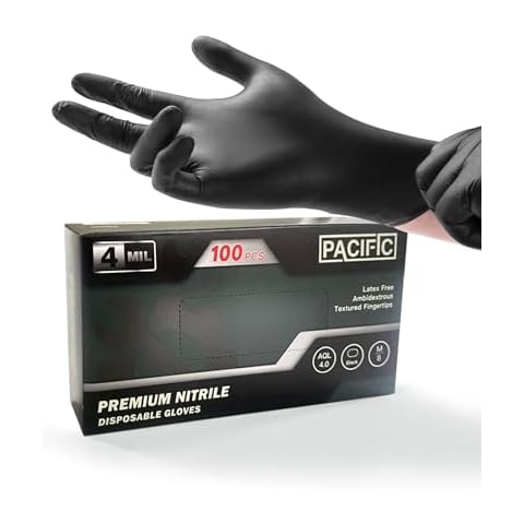 PACIFIC PPE 4 mil Black Nitrile Disposable Gloves, Food-Safe, Latex-Free, Cleaning, Cooking Gloves, Medium Cover