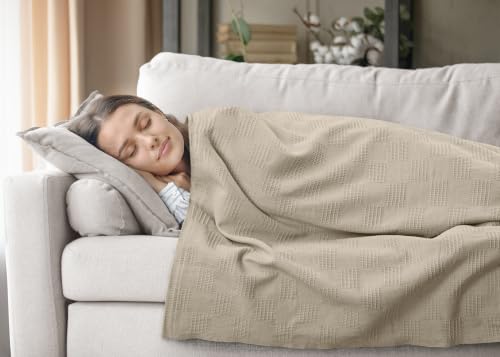 Image of Utopia Bedding 100% Cotton Thermal Blanket Khaki Throw, 50x60 Inches