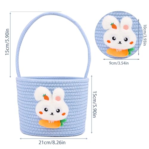 Image of DIYASY Easter Basket for Kids, Woven Bunny Eggs Basket with Handle Gifts Tote Bag Candies Buckets for Boys Girls Toddler Baby Party Decorations Blue