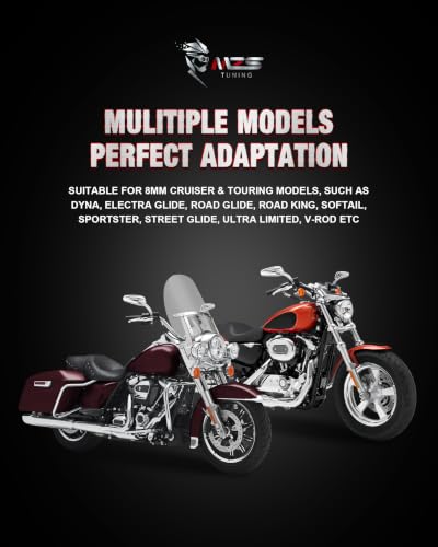 Image of MZS Motorcycle Rearview Mirors Compatible with Sportster Softail Road King Street Electra Glide Dyna Ultra Fat Bob Sport Low Rider 1982-2026, 8MM Touring Handlebar Rear View Side Mirror Blade Chrome