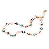 Caiyao Lucky Evil Eye Beads Anklet Bracelet 14K Gold Silver Plated Link Chain Protection Amulet Anklet for Women Men Good Luck Summer Beach Foot Holiday Jewelry Gift-A rainbow