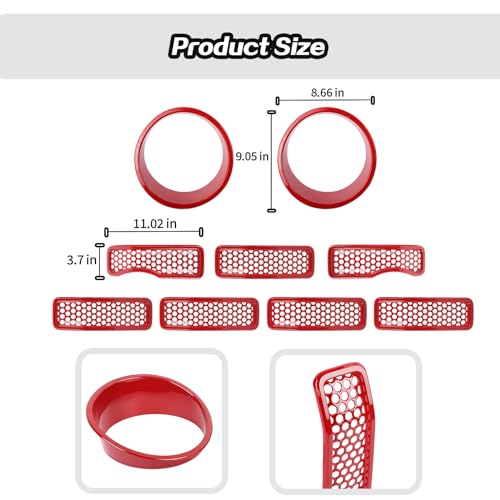 Image of JeCar Mesh Grill Inserts for Jeep Wrangler JL 2024+ Grill Covers & Headlight Cover Trim (Red)