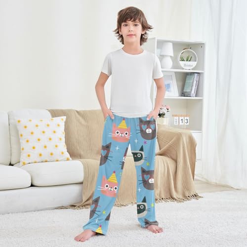 Cat in Hat Boys Pants Boys Athletic Pants Long Pant for Boywith Pockets Wide-Leg Size 6-14Y 6