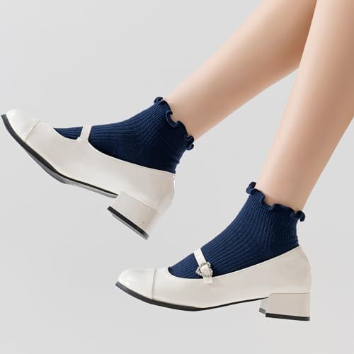 Image of Mcool Mary Womens Ankle Ruffle Socks Casual Cotton Frilly Breathable Cute Knit Lettuce Trim No Show Socks 6 Pack