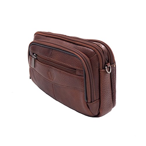 Vidlea Mens Handbag Cowhide Leather Crossbody Shoulder Messenger Bag Organizer Checkbook Wallet Purse (S Tan)