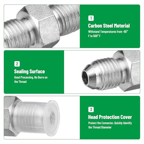 Image of 10 Pack Hydraulic Hose Adapter Fittings: 1 /4 inch JIC Male x 1 /4 inch JIC Male, Straight Tube Hydraulic Connectors with Protection Cover