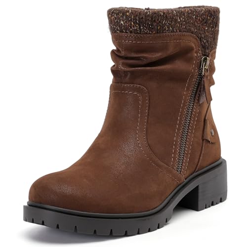 Luoika Women's Wide Width Ankle Boots - Low Heel Side Zipper Slouchy Mid Calf Boots Short Booties.