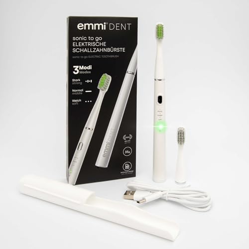 Emmi-dent Cepillo de dientes sónico inalámbrico para viajes con 25 días de autonomía, cepillo de dientes eléctrico con 3 modos de limpieza, 20.000 vibraciones/min, cepillo de dientes de viaje con