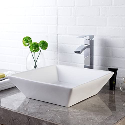 Bathroom Vessel Sink Square - Lordear 16 Inch Modern Square Above Counter White Porcelain Ceramic Bathroom Vessel Vanity Sink Art Basin #TOP2