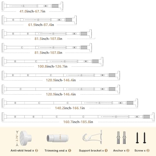 Image of White Tension Curtain Rod 41-185In(4-15Ft), Extra Long Outdoor Curtain Rod No Drilling for Window or Patio, Heavy Duty Curtain Shower Rod for Bathroom,Rod Diameter 1.26In-One-bond stretching