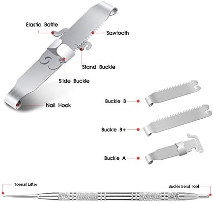 BEZOX 2Pcs Ingrown Toenail Tools, Ingrown Toenail Correction Buckle and Toenail Lifter for Ingrown Toe Nails and Paronychia Treatment - Surgical Grade Stainless Steel - W/Tin Storage Box