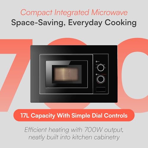 Cookology IM17LBK Built-in Integrated Microwave Oven in Black - 17 Litre Capacity - 24.5cm Turntable - 5 Power Levels - Frame Kit Included