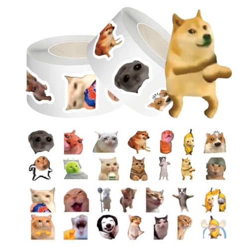 LACHT 2 Rollo De 1000Pcs Meme Pegatinas Divertidas, Pegatinas De Emoticonos De Gato, Duraderas De Animales De Dibujos Animados, Impermeables Personalizadas Para Fundass (A)