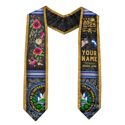 Custom Salvadorans Graduation Stole 2025, Personalized Graduation Stole, Salvadorans American Flag Graduation Sash 2025, El Salvador Graduation Stole, Gifts for Graduation, Student - 7