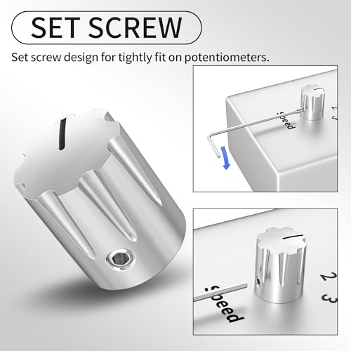 DAIERTEK Metal Guitar Pedal Knob 1/4" Shaft Potentiometer Knob Silver Amplifier Control Knob with Set Screw Replacement for Electric Guitar Effect Pedal -6pcs