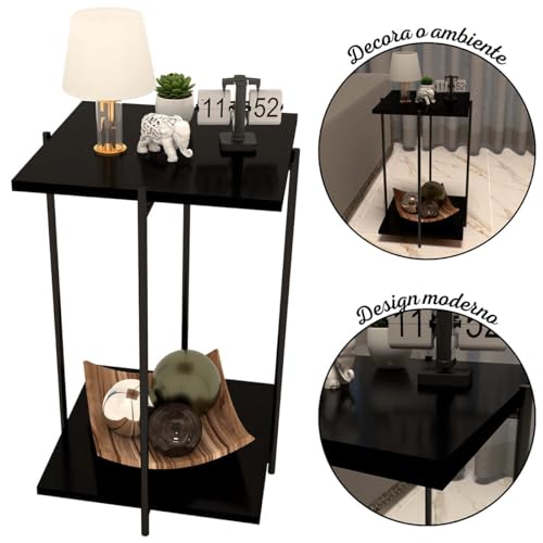 Mesinha Mesa Lateral Sala Quadrada Estilo Industrial Alta (Preto)