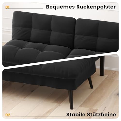 LUCKRACER Sofa 3 Sitzer Sofa Schlafsofa mit Schlaffunktion, überzug Futon Klappsofa, Bettcouch, ecksofa, Couch, 5 Verstellbare Winkel, Ideal für Wohnungen Wohnzimmer aus Stoff Schwarz