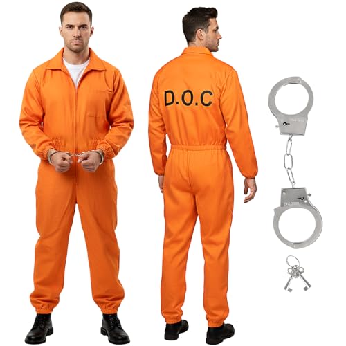 FENGQ Disfraz De Prisionero, Disfraz De Prisión Naranja, Disfraz De Convicto, Classic Disfraz Preso Hombre Con Esposas, Disfraz Convicto De Halloween Cosplay Traje Para Carnaval Halloween Fiestas