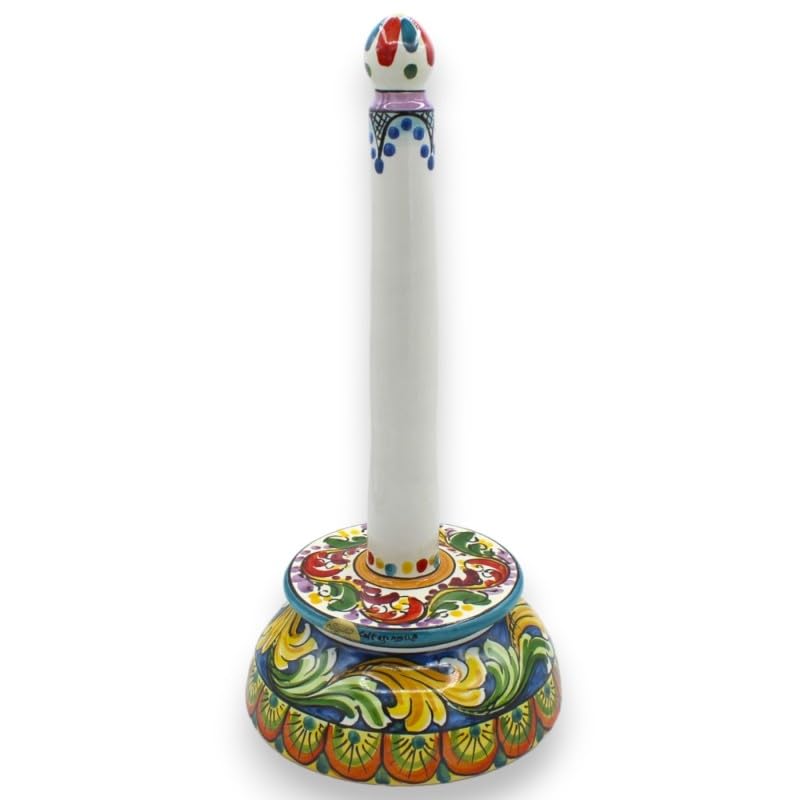 Portarrollos de cocina de cerámica de Caltagirone estable con base de 17 cm pintado a mano