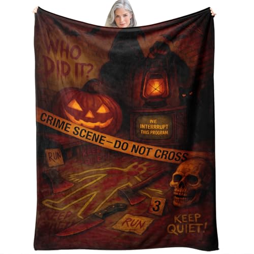 HUGZFLUFF Halloween Crime Scene Blanket 60x50 - Spooky Throw Blanket Mystery Halloween Decor Cozy Vintage Flannel Blanket Scary Bedding for Parties Unique Gift for Mystery Lovers