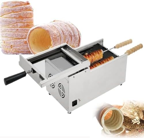 Electric Chimney Cake Oven 1600W, Commercial Bread Roll Grill Maker, Waffle Cone and Ice Cream Cone Baker, 2 Roller Chimney Cake Machine