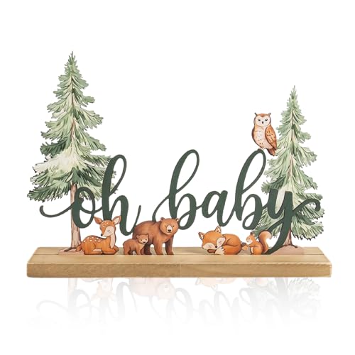 flangairy Oh Baby Sign, Woodland Animals Neutral Baby Shower Decorations