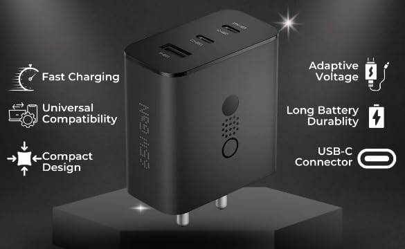 Image of 65W Trio Charger Adapter | 3 Port USB Type C to A Fast Wall Charging Adaptor Compatible with CMF by Nothing CMF Phone 1 /Nothing Phone 2a Plus /Phone 2A /Phone2