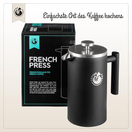 Coffee Fox French Press Double-Walled Stainless Steel Coffee Pot with Black Filter Jug - Classic French Coffee Press (Black 350 ml) - Image 8