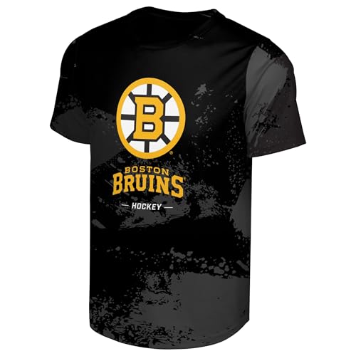 FOCO NHL Mens Official Primary Logo Wordmark Paint Stroke Polyester Performance T-Shirt (US Alpha Large Regular Regular Boston Bruins - Black Boston Bruins)
