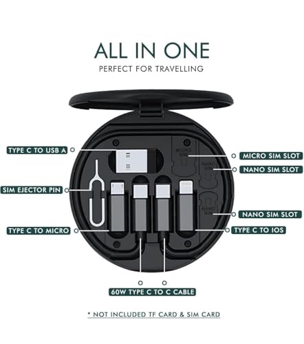 Image of All in One 60W USB Fast Charging Travel Data Cable Set Type C, Lightening and Micro USB Port Inbuilt Mobile Stand With Hanging Stand Compatible with All Android Phones & ios